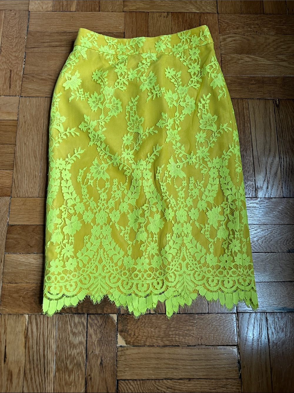 J. Crew Neon Yellow Lace Pencil Skirt